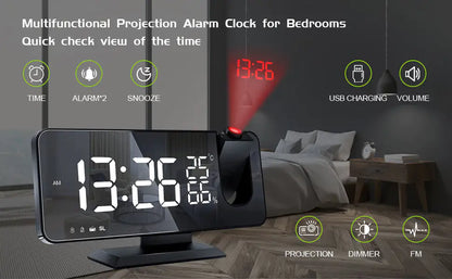 LED Projection Digital Alarm Clock Phone Charger