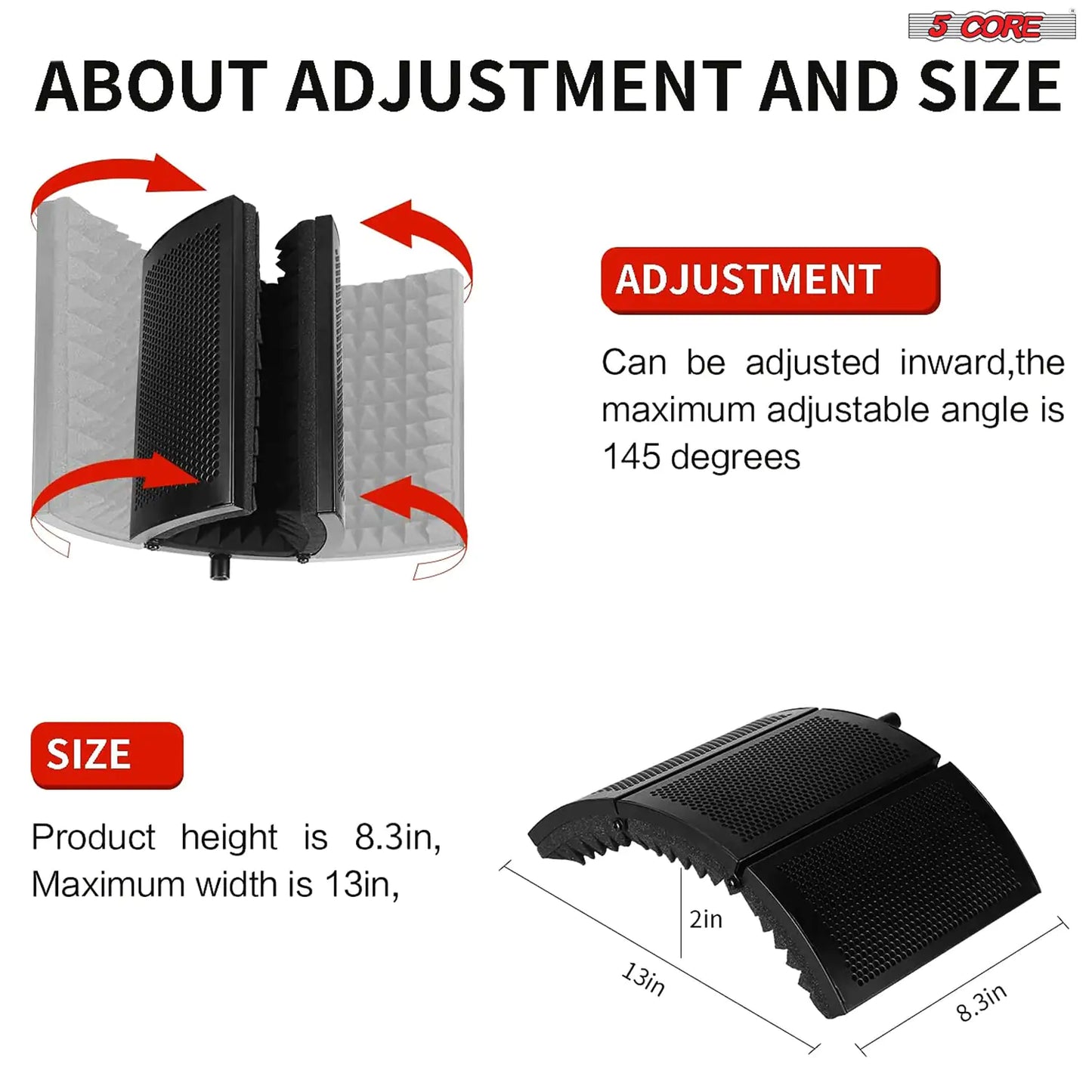 5Core Microphone Isolation Shield  Foldable Mic Shield with 3 Sound Insulation Absorbing Foam