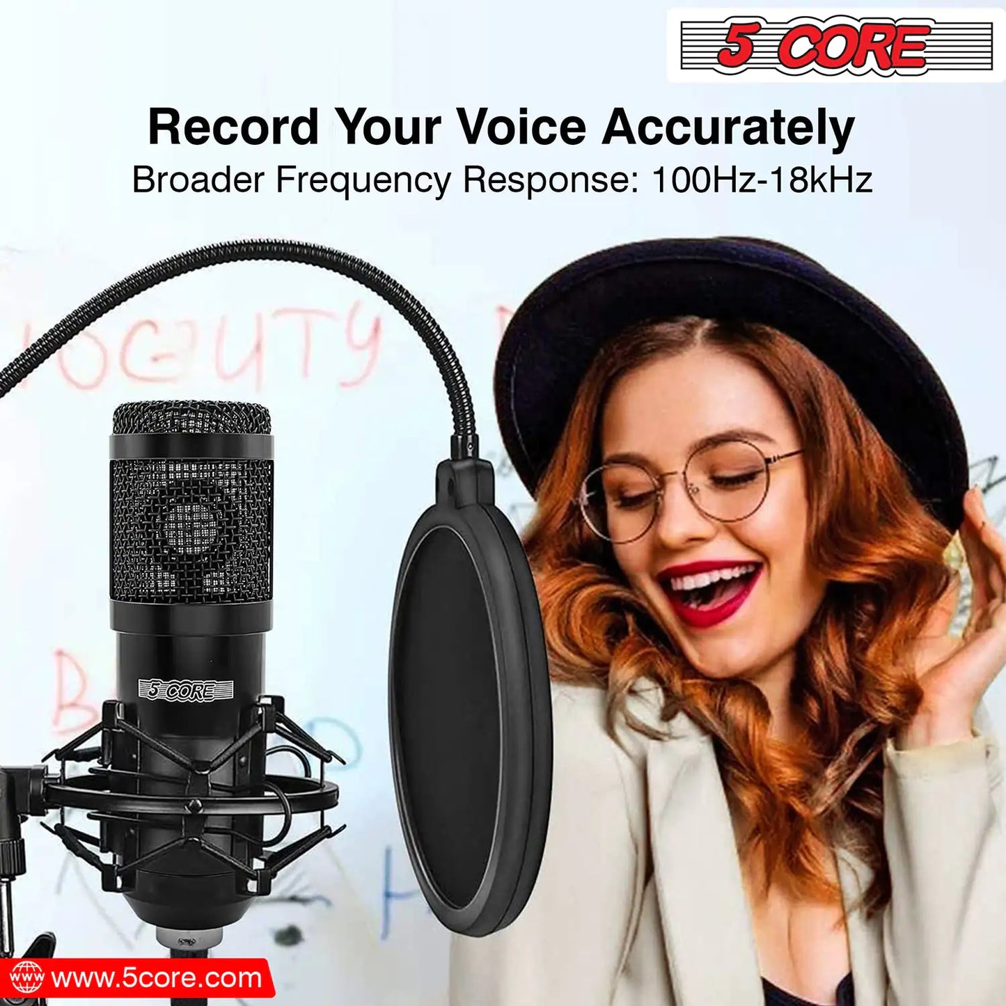 5Core Recording Microphone Podcast Bundle  Professional Condenser Cardioid Mic Kit  w Desk Stand