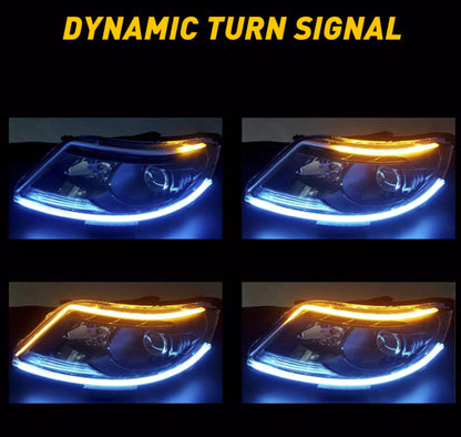 2 x 60CM Slim Amber Sequential Flexible LED DRL Turn Signal Strip For Headlight