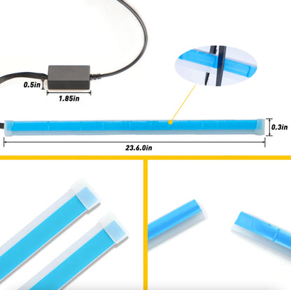 2 x 60CM Slim Amber Sequential Flexible LED DRL Turn Signal Strip For Headlight