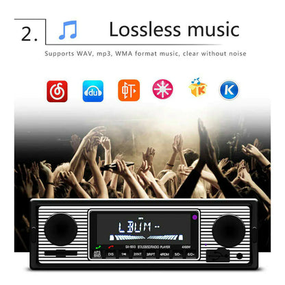 Bluetooth Vintage Car FM Radio MP3 Player USB Classic Stereo Audio Receiver AUX