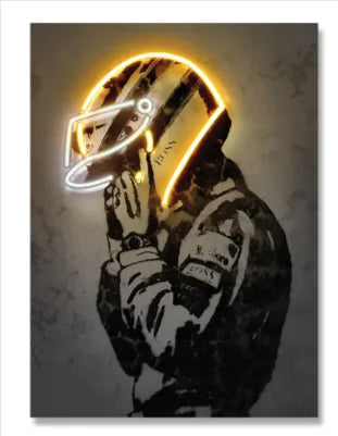 Retro Helmet Neon Canvas Art – Vintage Wall Decor