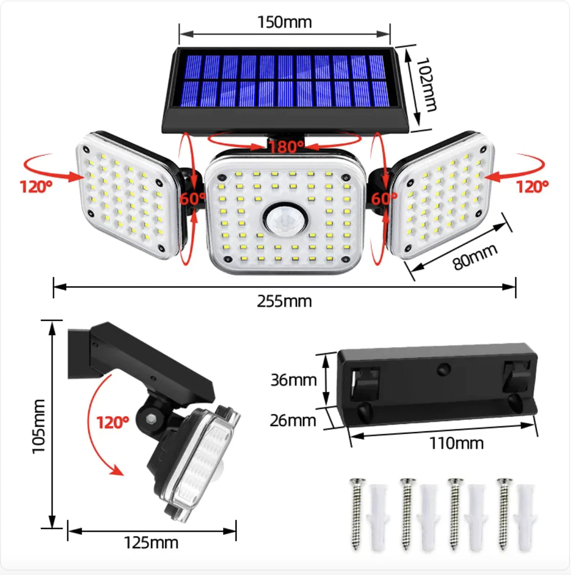 New Solar Wall Lamp Three Ends Outdoor Waterproof Human Induction