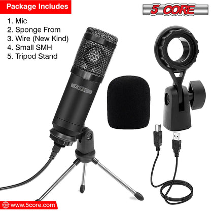 5Core Recording Microphone Podcast Bundle  Professional Condenser Cardioid Mic Kit  w Desk Stand