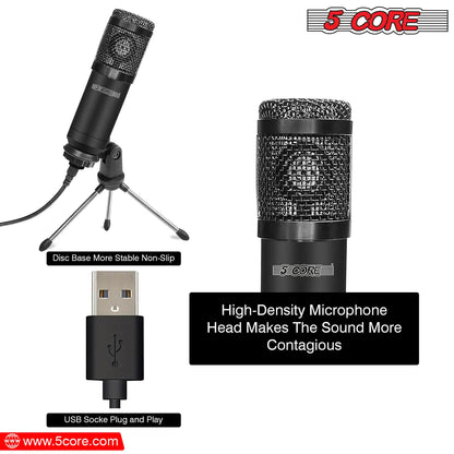 5Core Recording Microphone Podcast Bundle  Professional Condenser Cardioid Mic Kit  w Desk Stand