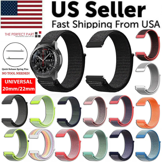 20mm 22mm Woven Nylon Sport Loop Watch Band Strap Quick Release Spring Pins USA