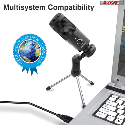 5Core Recording Microphone Podcast Bundle w Condenser Mic  Desk Stand  Foam Cover  Shock Mount